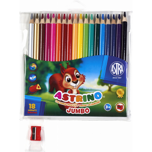 ASTRA 18 Renk Jumbo Tam Boy Kuru Boya Kalemi + Kalemtraş