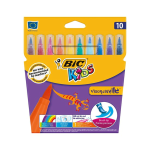 Bic Visa Fırça Uçlu Keçeli Boya Kalemi 10 Renk Kutu
