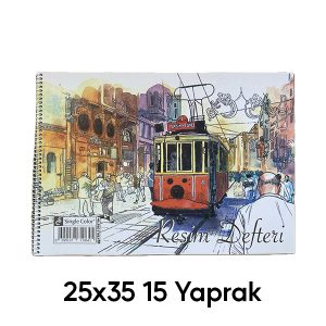 25x35 Spiralli 15 Yaprak Orta Boy Resim Defteri - Karton Kapak