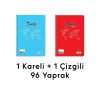 2 Adet 96 Yaprak Spiralli Kaliteli Defter Seti - Kareli ve Çizgili