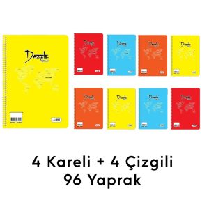8 Adet 96 Yaprak Spiralli Kaliteli Defter Seti - Kareli ve Çizgili