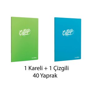 1 Kareli 1 Çizgili 40 Yaprak Spiralasız Plastik Kapak Defter