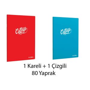 1 Kareli 1 Çizgili 80 Yaprak Spiralasız Plastik Kapak Defter