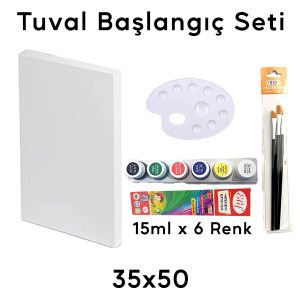 35x50 Tuval Başlangıç Seti - 6 Renk Akrilik Boya, Fırça Seti ve Palet