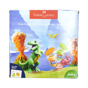 Faber-Castell Dino Oyun Hamuru Seti – 4x56 gr 3D Kalıplı ve Stickerlı