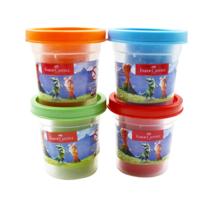 Faber-Castell Dino Oyun Hamuru Seti – 4x56 gr 3D Kalıplı ve Stickerlı