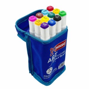 Mikro Art Çift Uçlu Marker Kalem Seti 12 Renk – Çantalı (ZW-8001-12S)